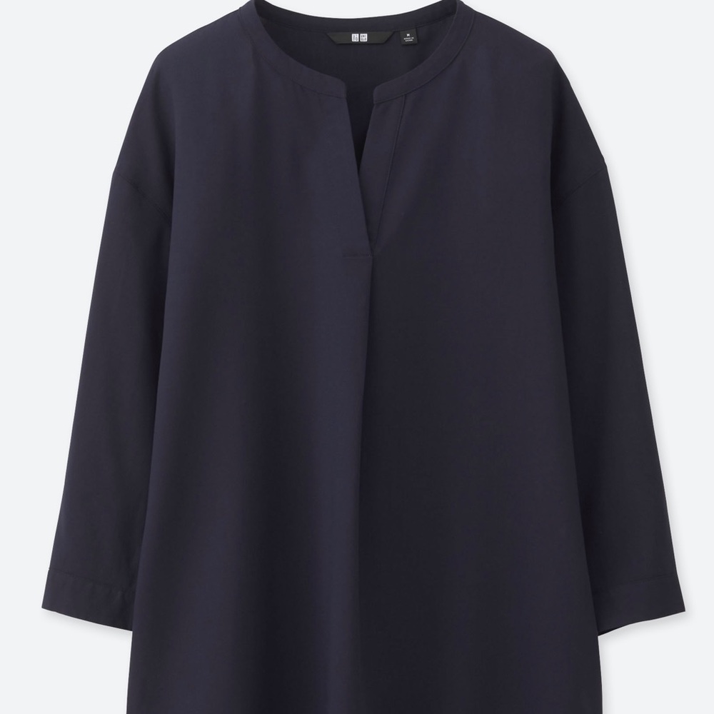 Uniqlo 3/4 Sleeve Collarless Rayon Blouse